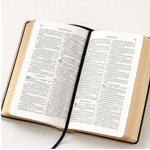 Biblie din piele, marime medie, Dumitru Cornilescu, Crem, fără fermoar, margini aurii, cuvintele lui Isus cu rosu, fara index
