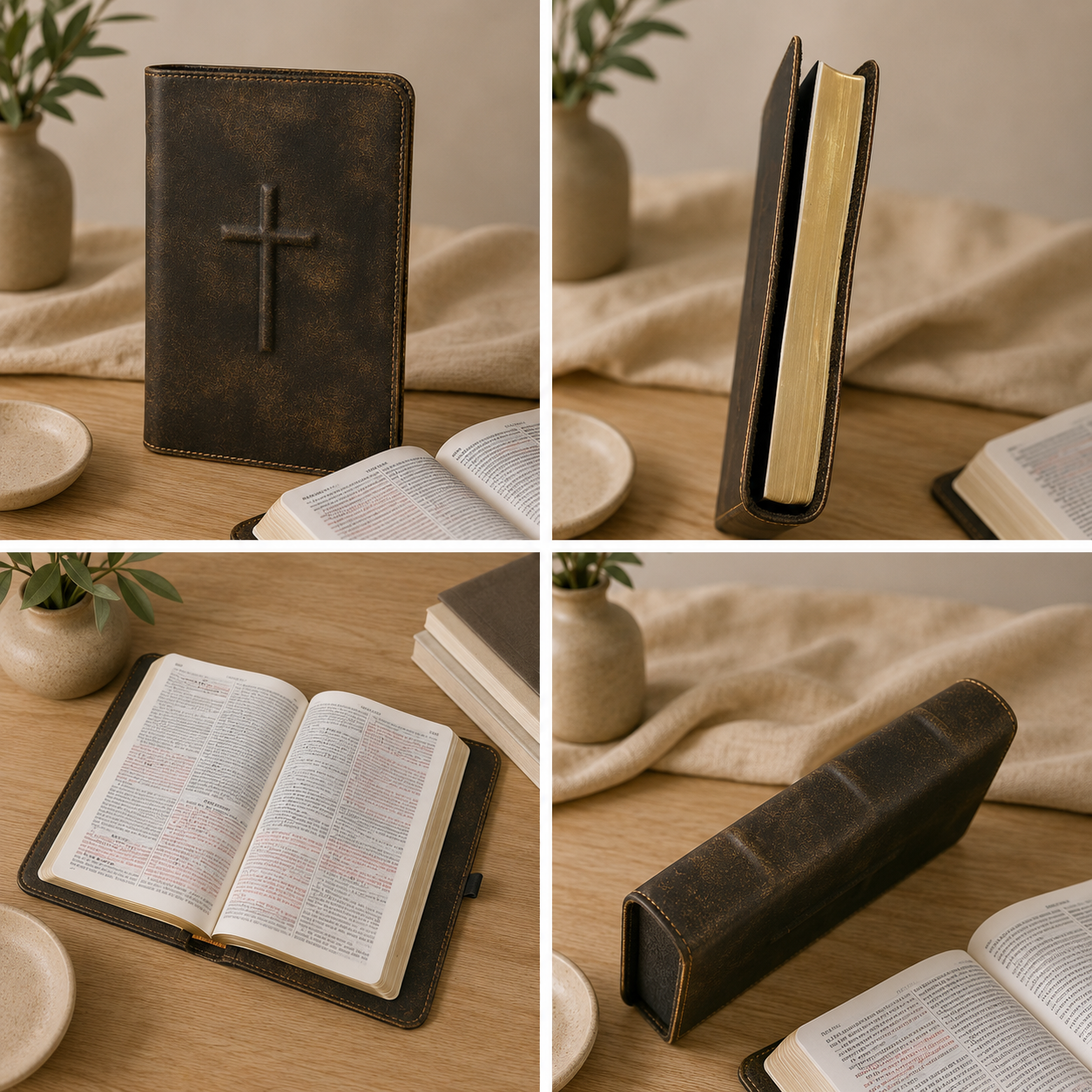 Biblie din piele, marime medie, cruce in relief, Dumitru Cornilescu, fără fermoar, margini aurii, cuvintele lui Isus cu rosu, fara index